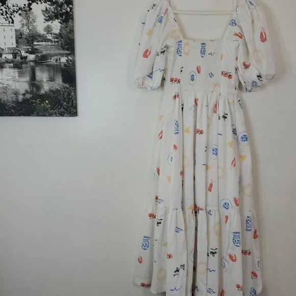 Abercrombie & Fitch Emerson Poplin Puff Sleeve Midi Dress Size XXST Novelty Prin - Picture 10 of 15